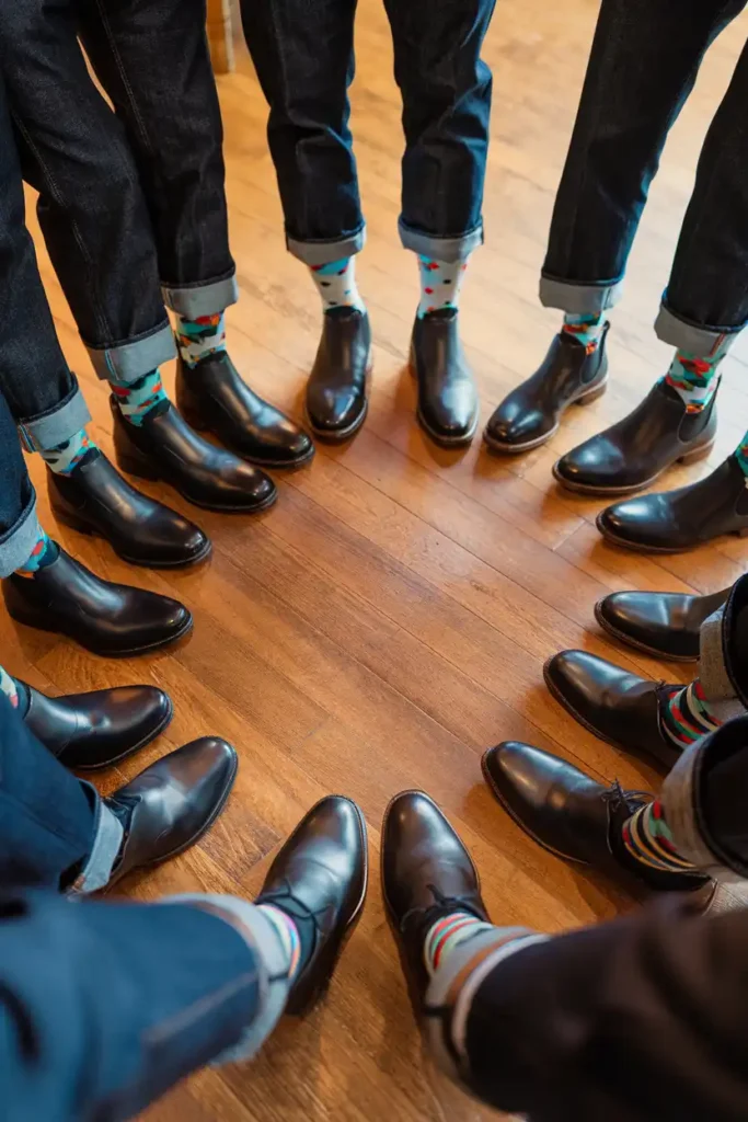 Tapered Jeans with Ankle Boots and Patterned Socks