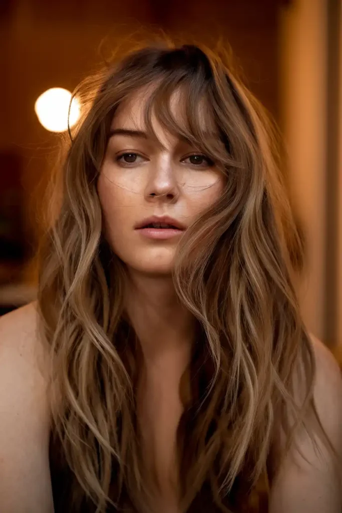 Textured Curtain Bangs With Mid-Length Waves