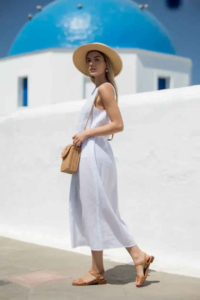 The Classic White Linen Midi Dress