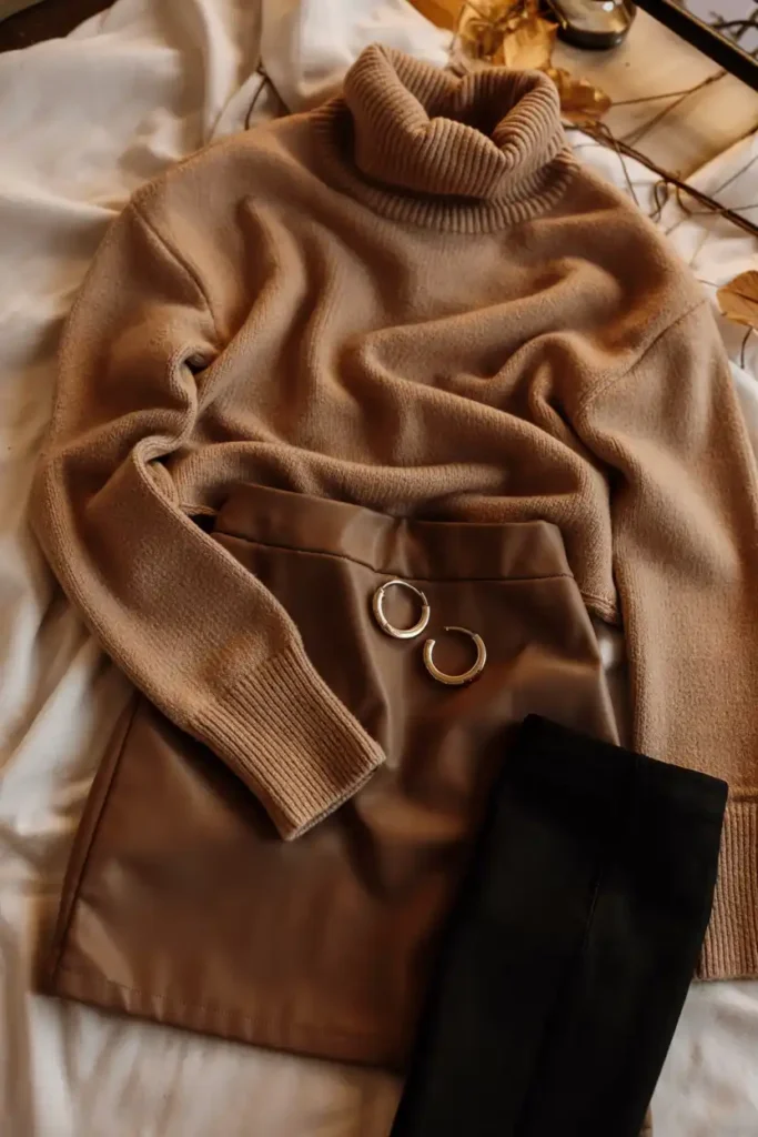 The Cozy Cashmere Sweater and Leather Skirt Pairing