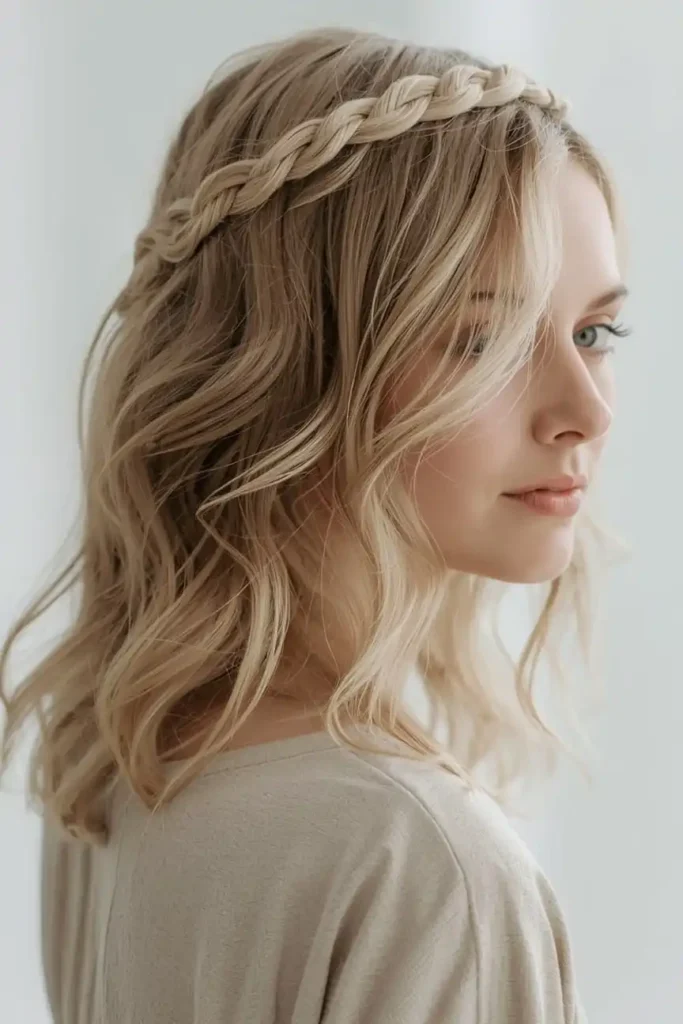 Thin Braided Headband Across the Crown