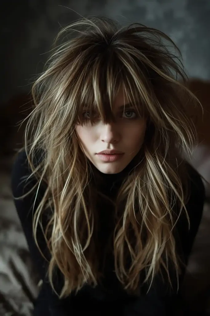 Tousled Bedhead Layers with Thick Curtain Bangs