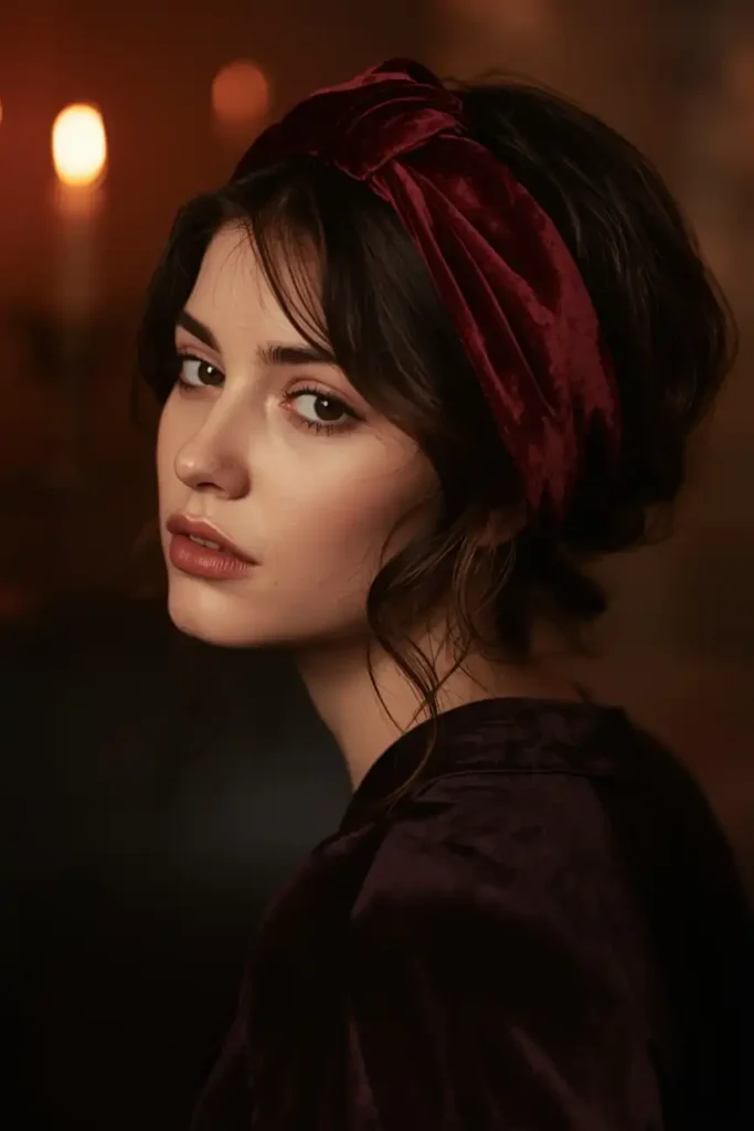 Tousled Bedhead Waves With a Velvet Headband