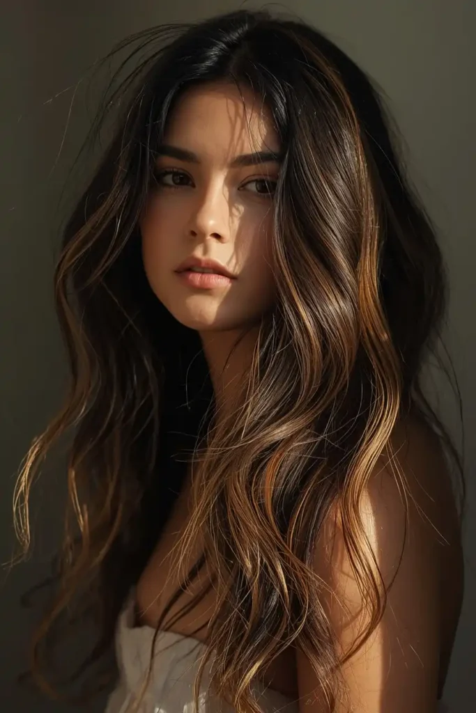 Warm Honey Highlights on Black Hair