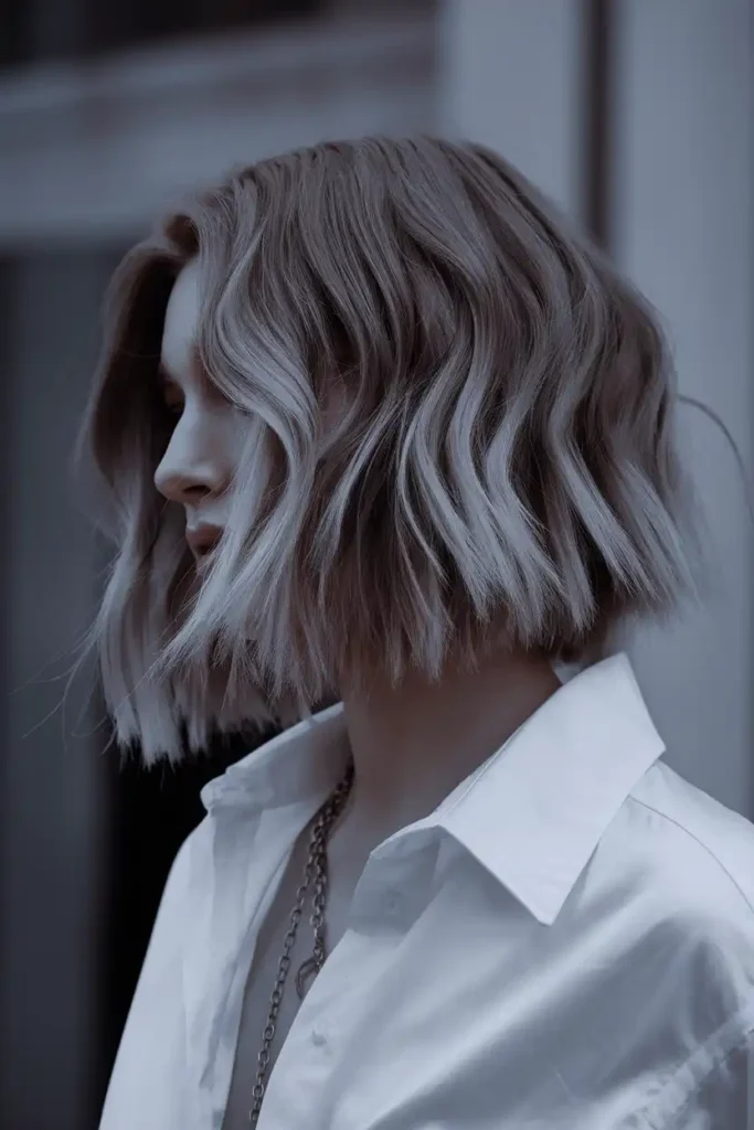 Wavy Asymmetrical Bob With Textured Ends
