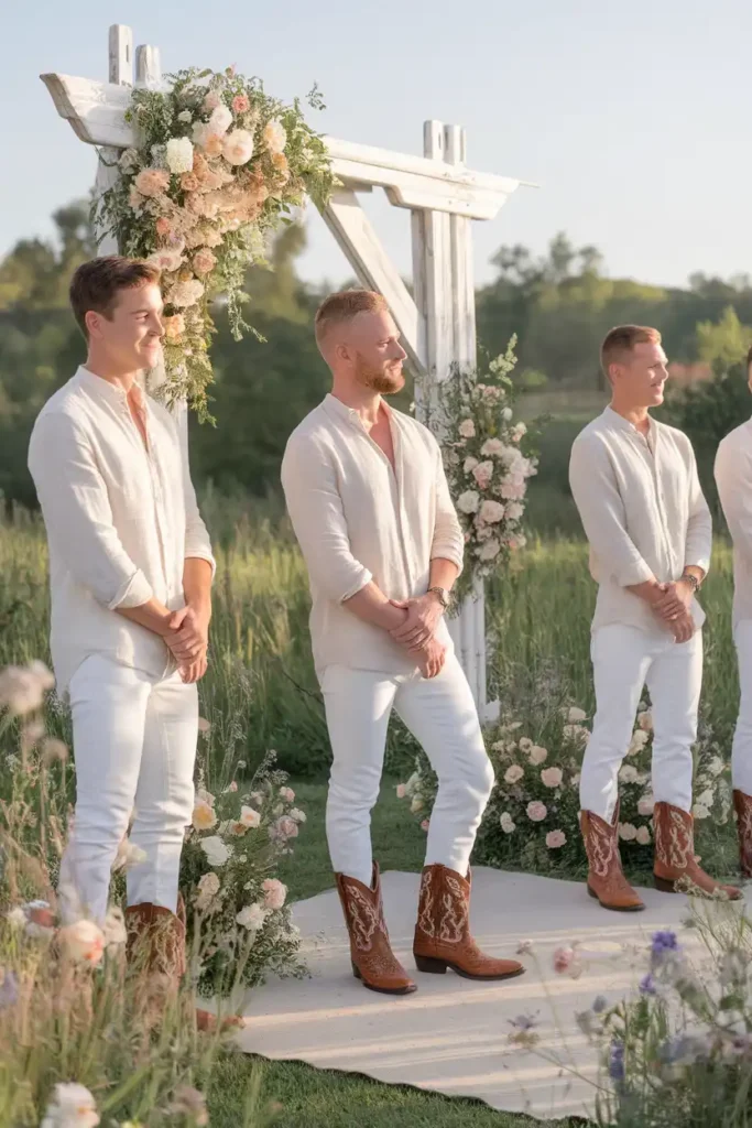White Jeans with Cognac Leather Western Boots