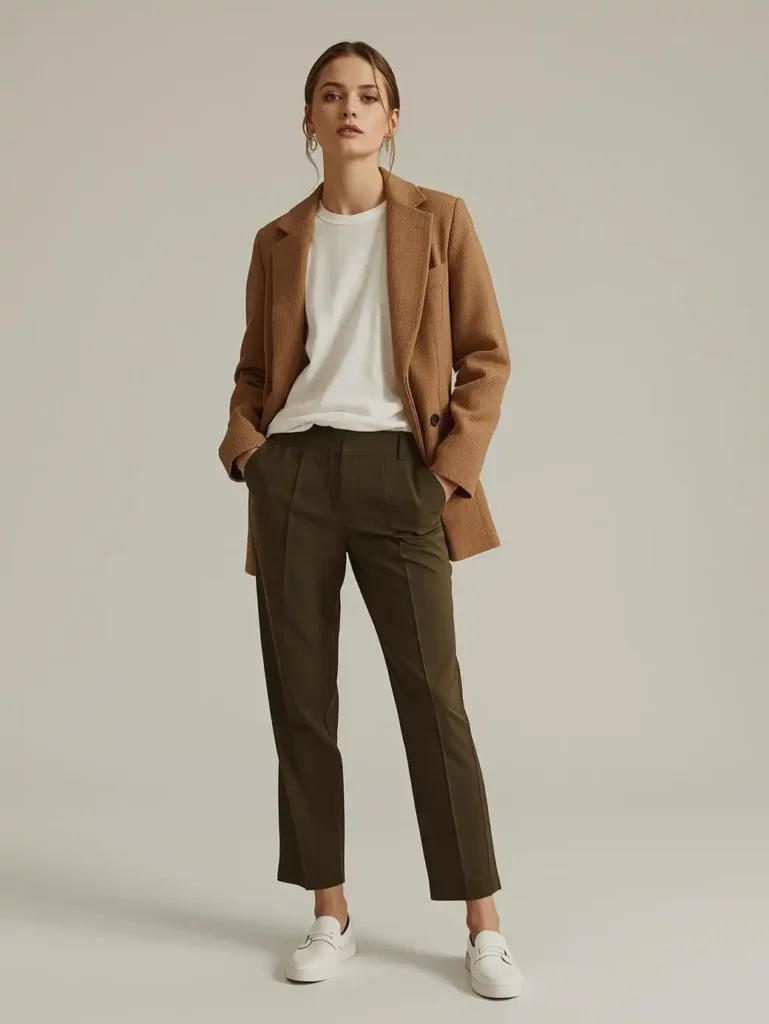 Wool-Look Blazer With a Relaxed Tee and Trousers