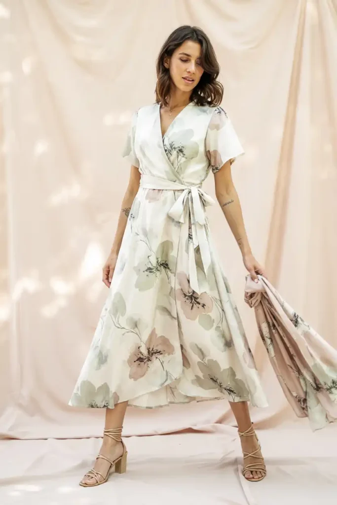 Wrap Dress in a Neutral Print