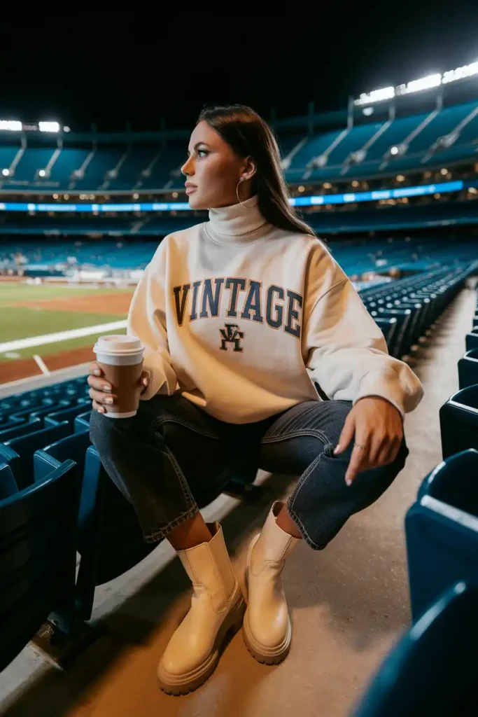 A Cute Baseball Game Outfit for Cold Night Games