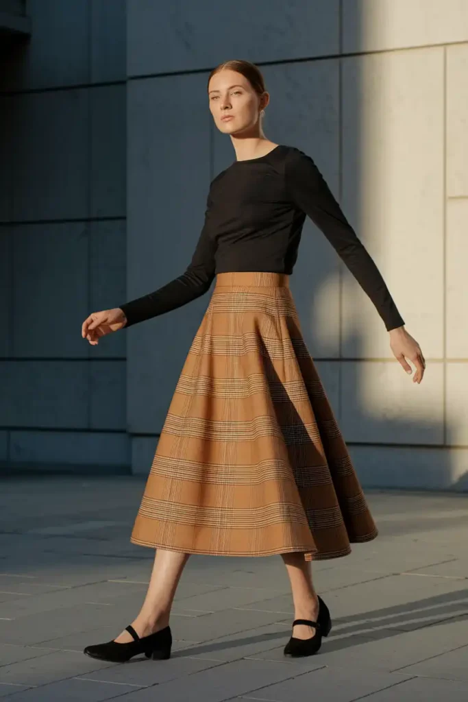 A-Line Skirt and Fitted Long-Sleeve Top
