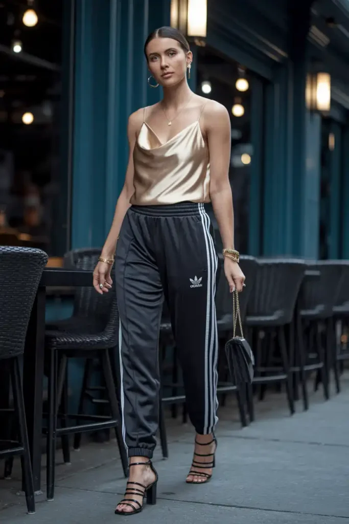 Adidas Pants With a Satin or Silky Top for Night Out Casual