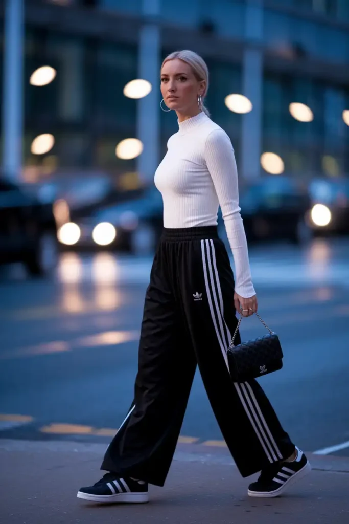 Adidas Wide-Leg Pants and a Fitted Bodysuit
