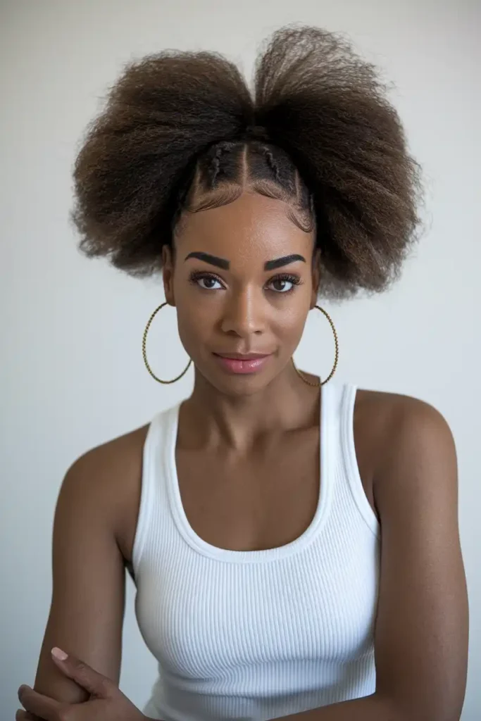 Afro Puff Ponytail With Hoop Earrings
