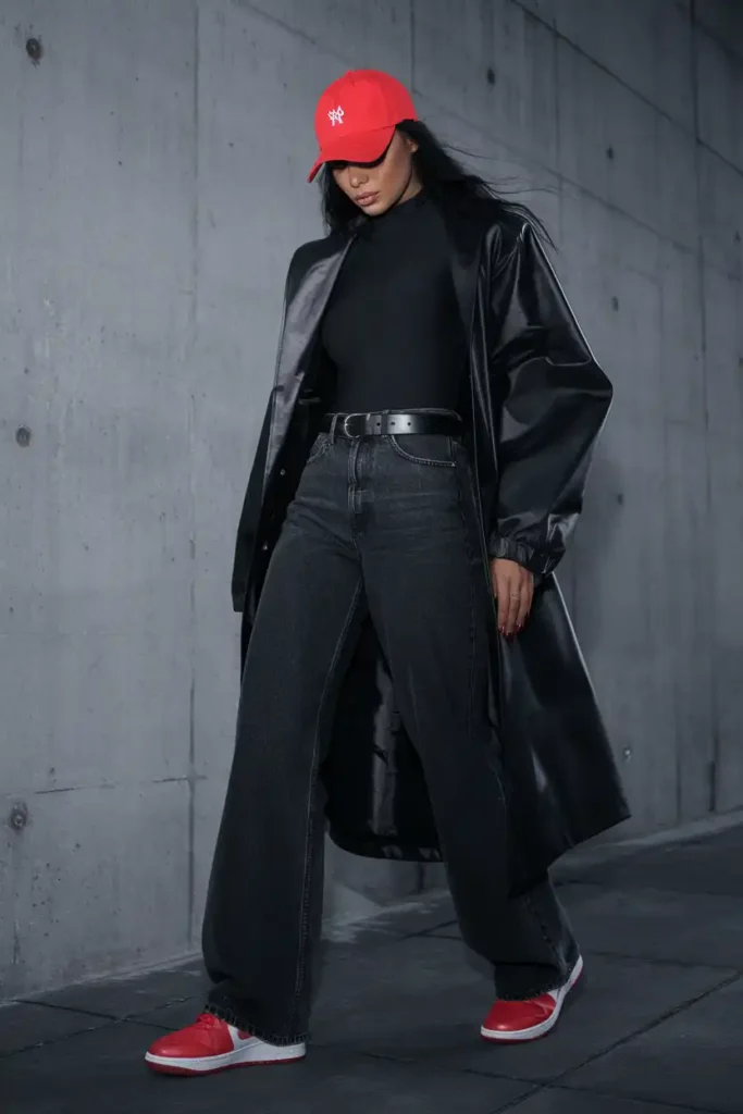 All Black Ensemble with a Pop of Team Color