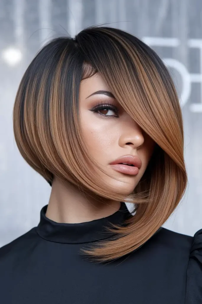 Asymmetrical Bob With Caramel Balayage