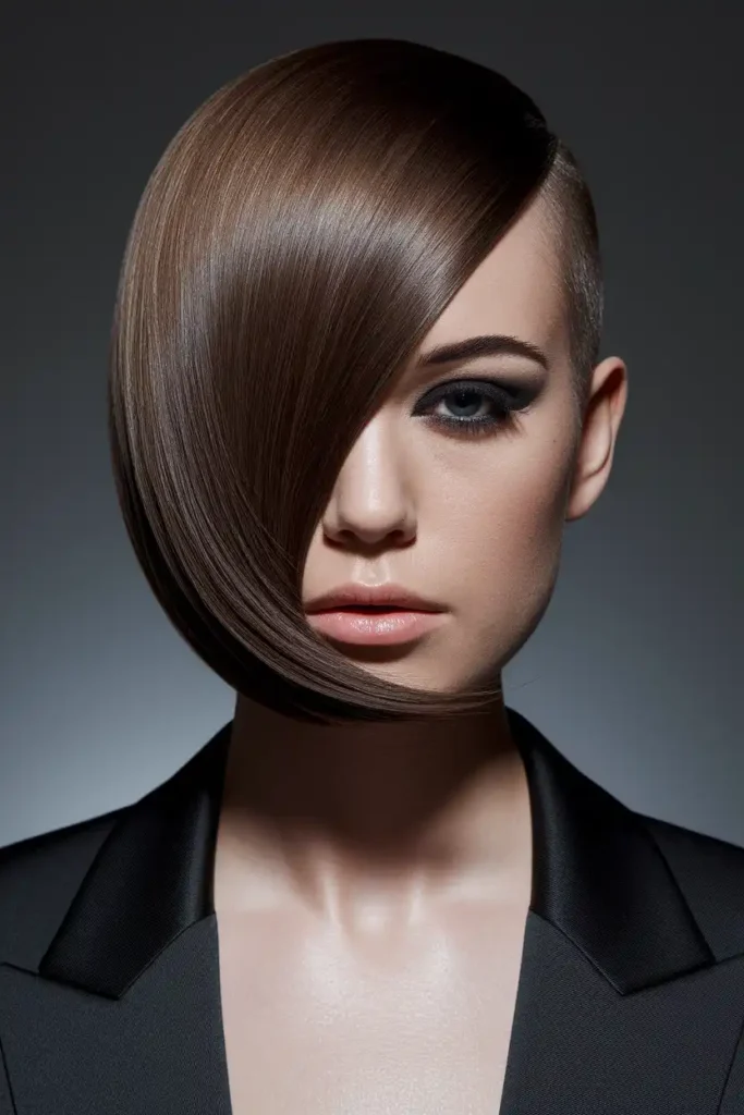 Asymmetrical Bob on Brunette Hair