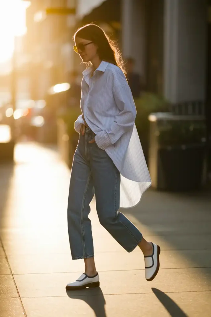 Barrel-Leg Jeans With an Oversized Button-Down
