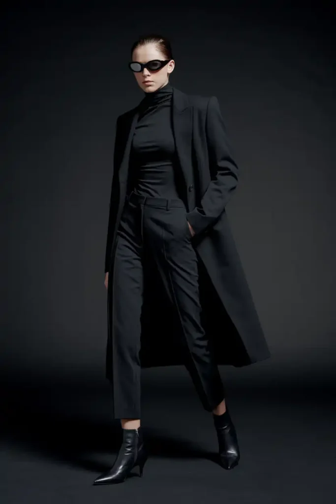 Black Oval Frames With a Sleek Monochrome Outfit