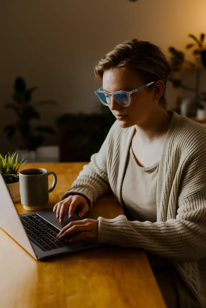 Blue Light Glasses Styled as a Work-From-Home Look