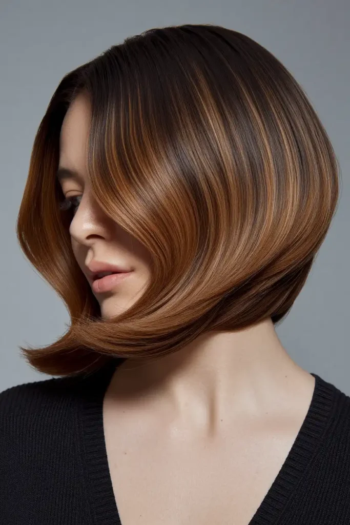 Blunt Lob With Caramel Balayage For Thick Hair