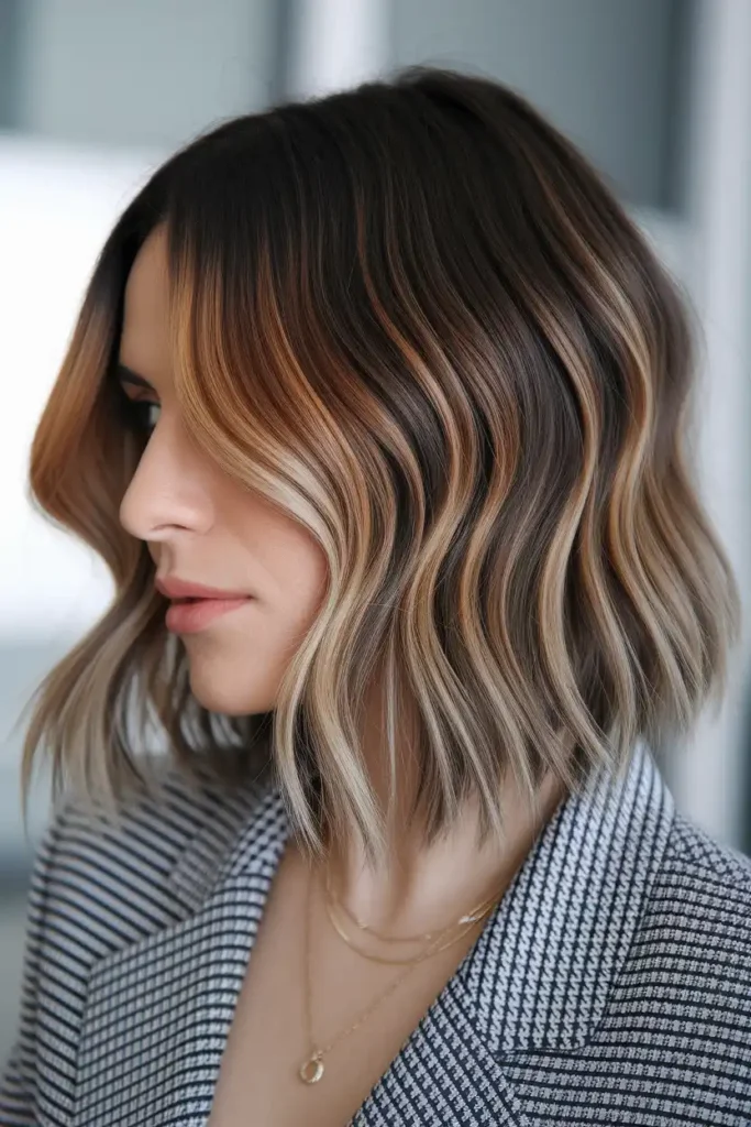 Bob With Caramel Balayage and Money Piece
