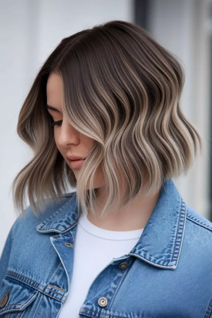 Bob With Caramel Balayage for Round Face Shapes