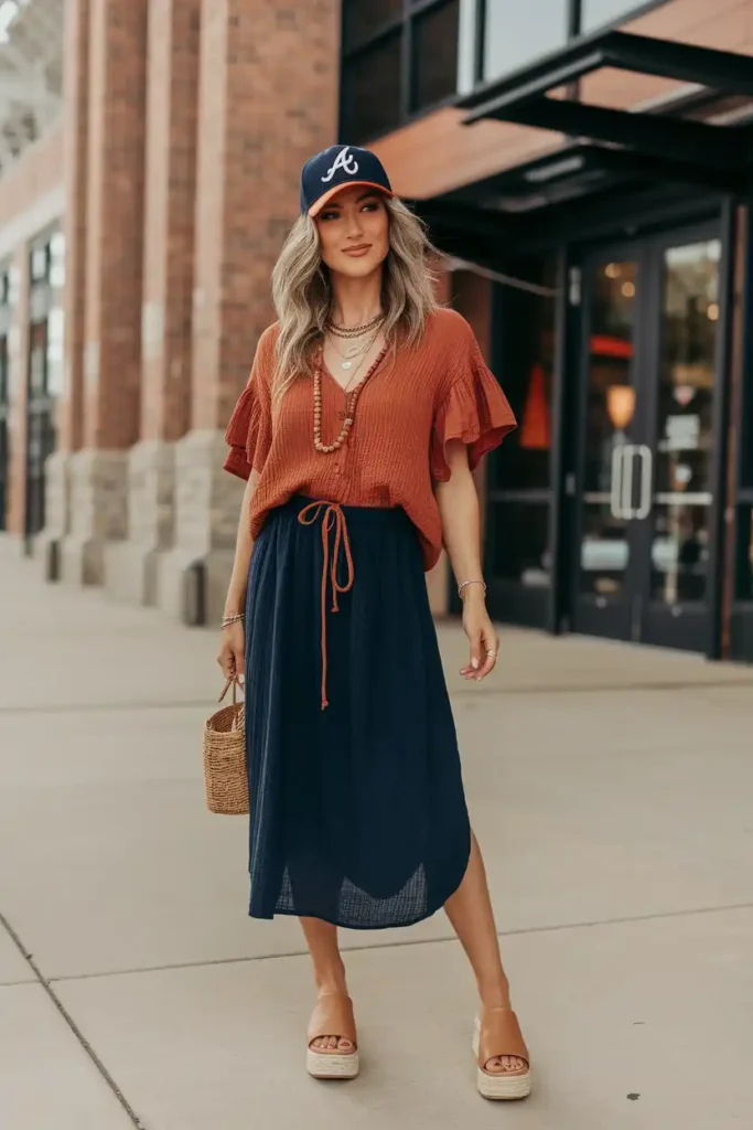 Boho-Inspired Look With Braves Colors