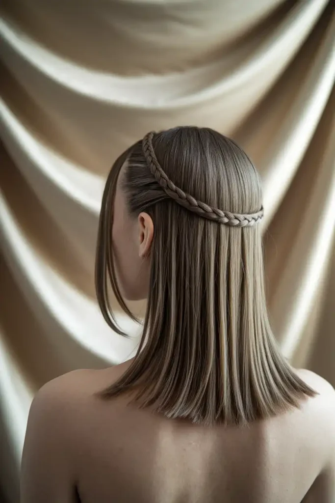 Braided Crown Detail on Shoulder-Length Straight Hair