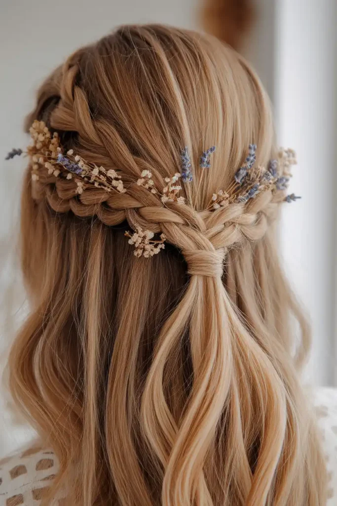Braided Half-Up with Floral Accent