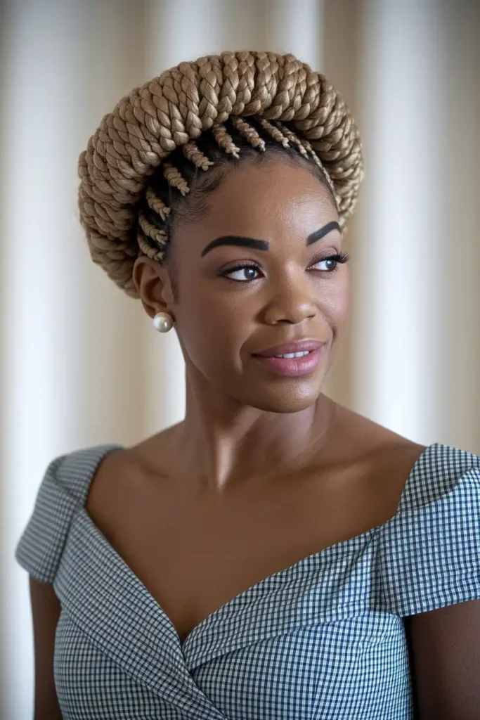 Braided Updo With Loose Coils at the Crown