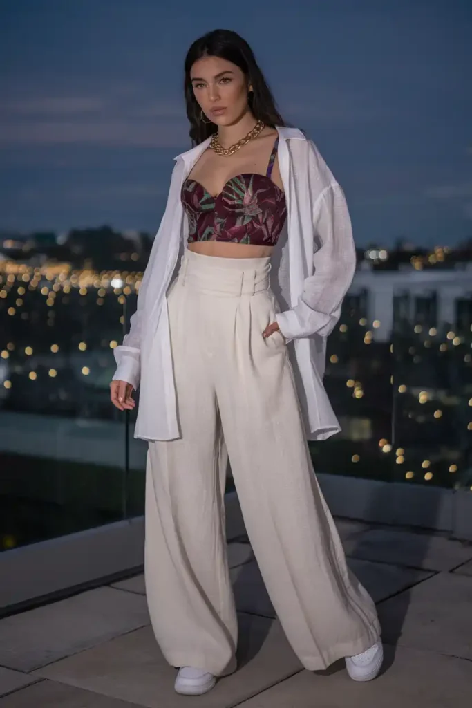 Bralette Tops in Tropical Prints Under Sheer Overshirts