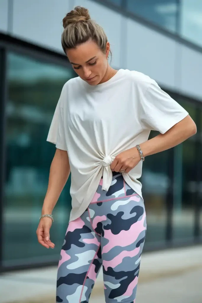 Bright Camo Leggings and a Knotted Slouchy Tee