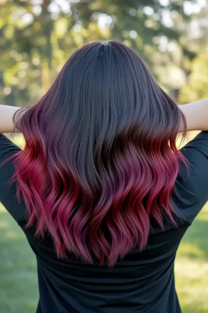 Burgundy Balayage on Natural Black Hair
