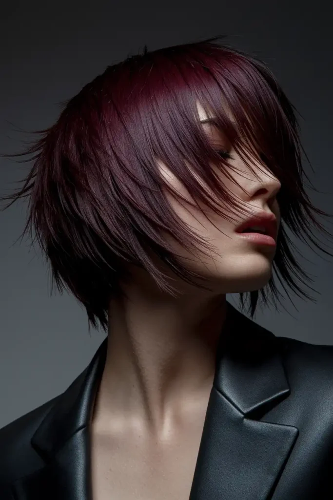 Burgundy Hair on a Dark Layered Cut