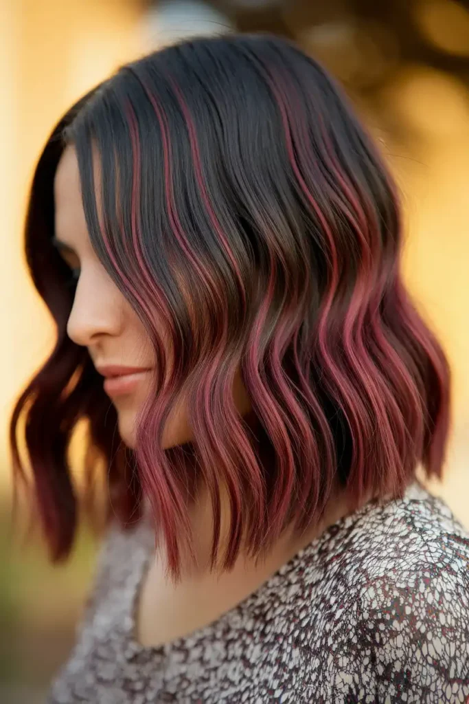 Burgundy Highlights on Dark Brown Hair