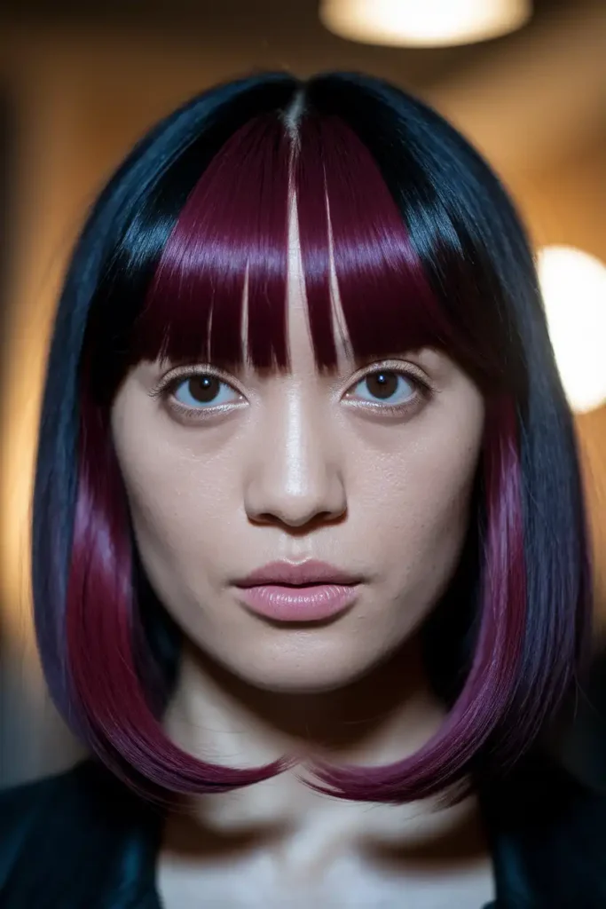 Burgundy Money Piece on Dark Hair