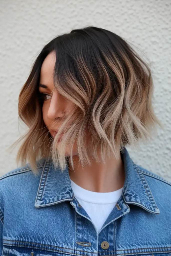 Caramel Balayage Bob for Low-Maintenance Color