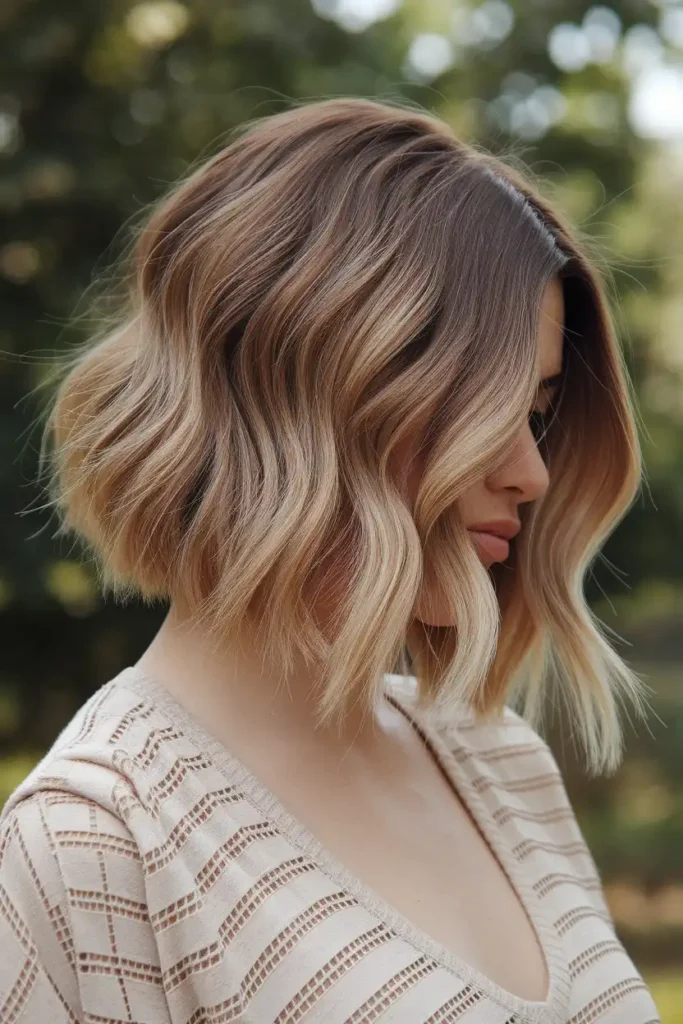 Caramel Balayage Bob on Naturally Lighter Brown Hair
