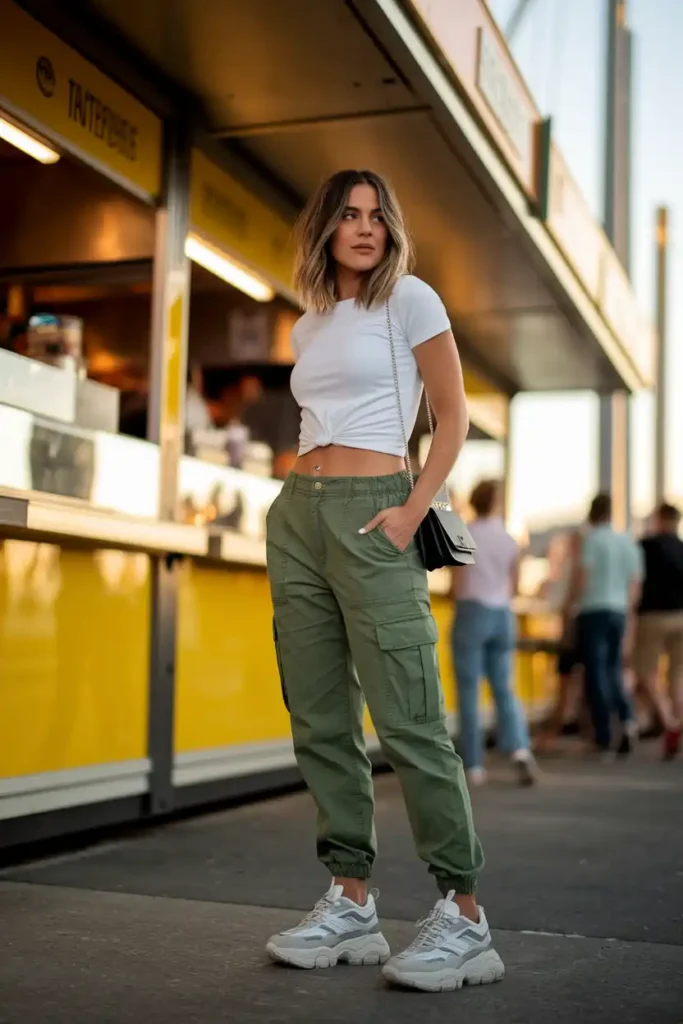 Cargo Pants, a Fitted Tee, and Dad Sneakers