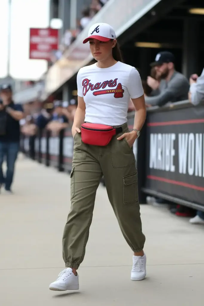 Cargo Pants and Fitted Braves Tee