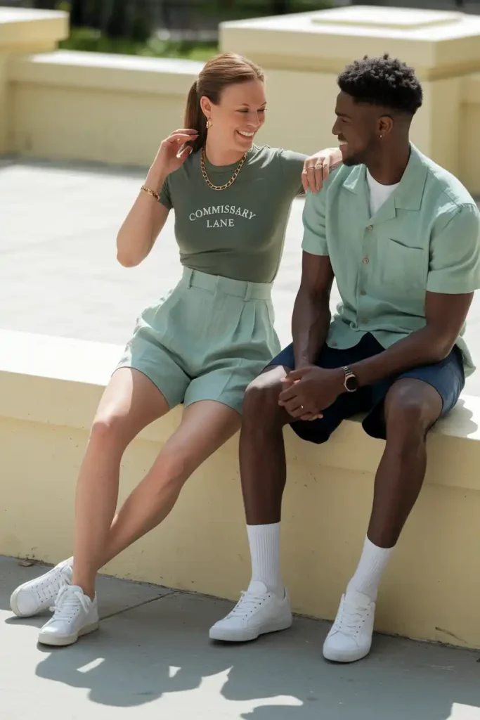 Casual Cool: Graphic Tee and Tailored Shorts Sets for Two