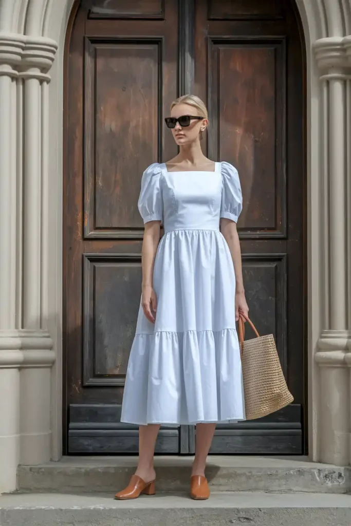 Chic Cotton Poplin Tiered Midi Dress