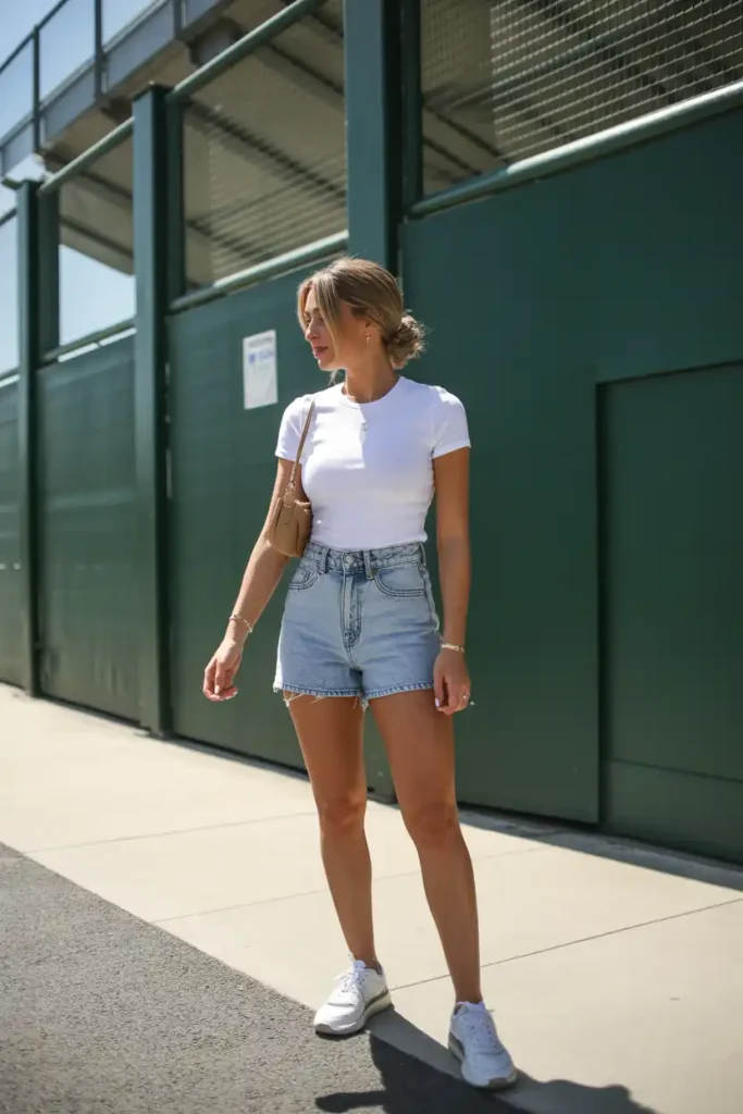 Classic White Tee and High-Waisted Denim Shorts