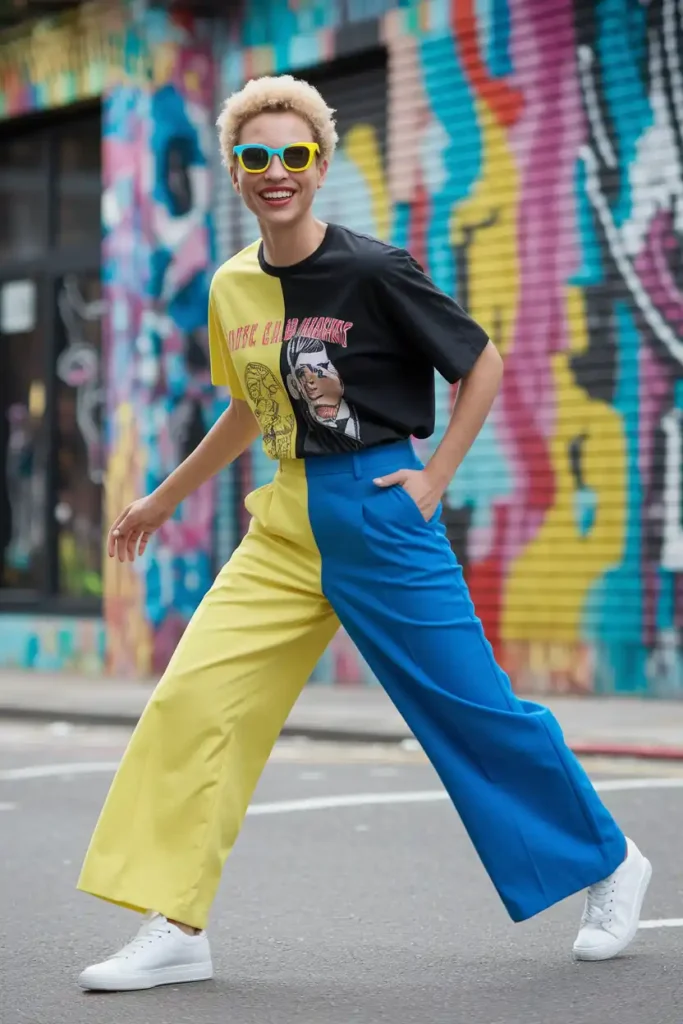 Colorblock Frames With a Graphic Tee and Wide-Leg Pants