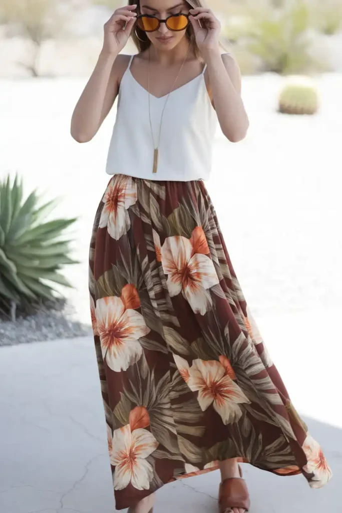 Colored Tinted Sunglasses and Tropical Maxi Skirts
