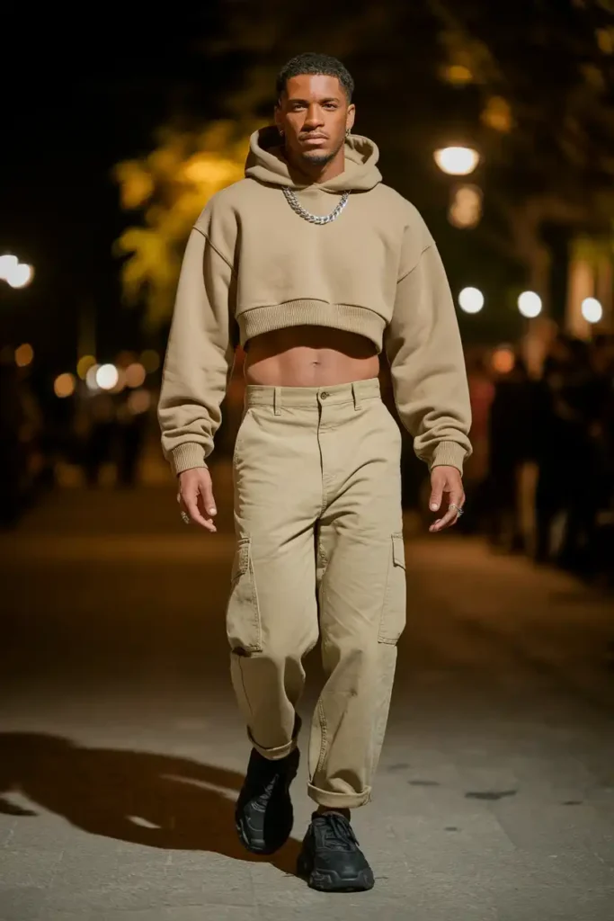 Cropped Hoodie With High-Waisted Cargo Pants
