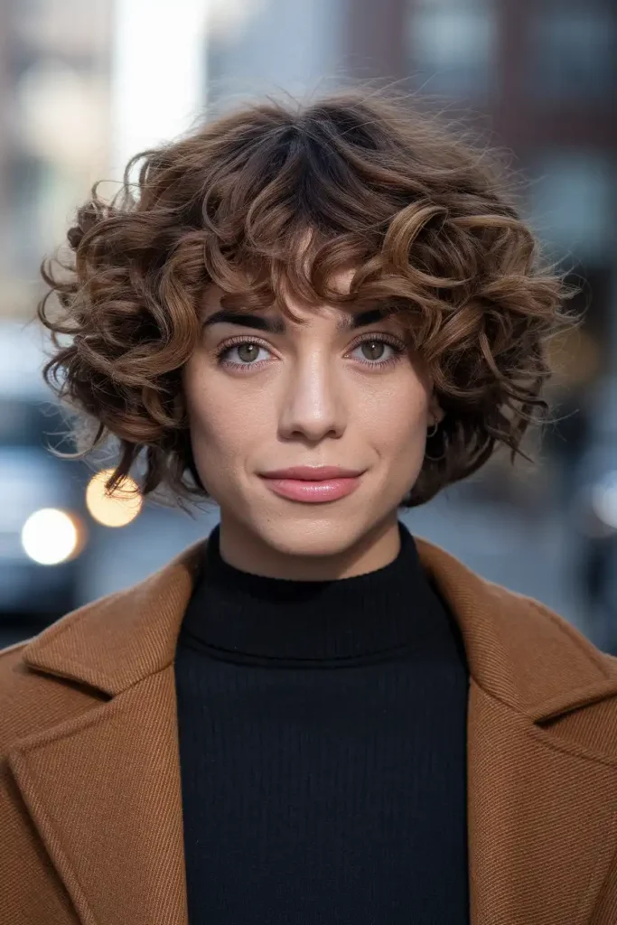 Curly Bob With Caramel Balayage for Natural Texture