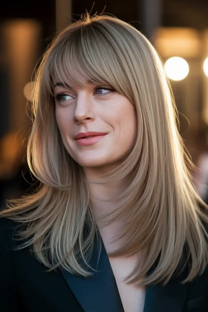 Curtain Bangs With Long Straight Hair for Heart-Shaped Faces