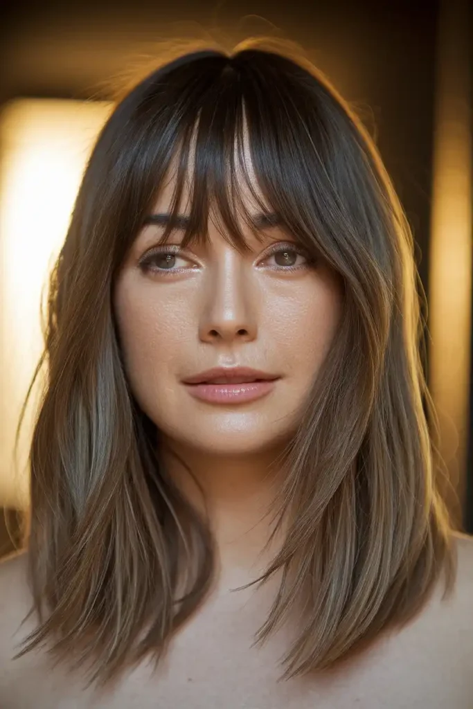 Curtain Bangs on Shoulder-Length Straight Hair