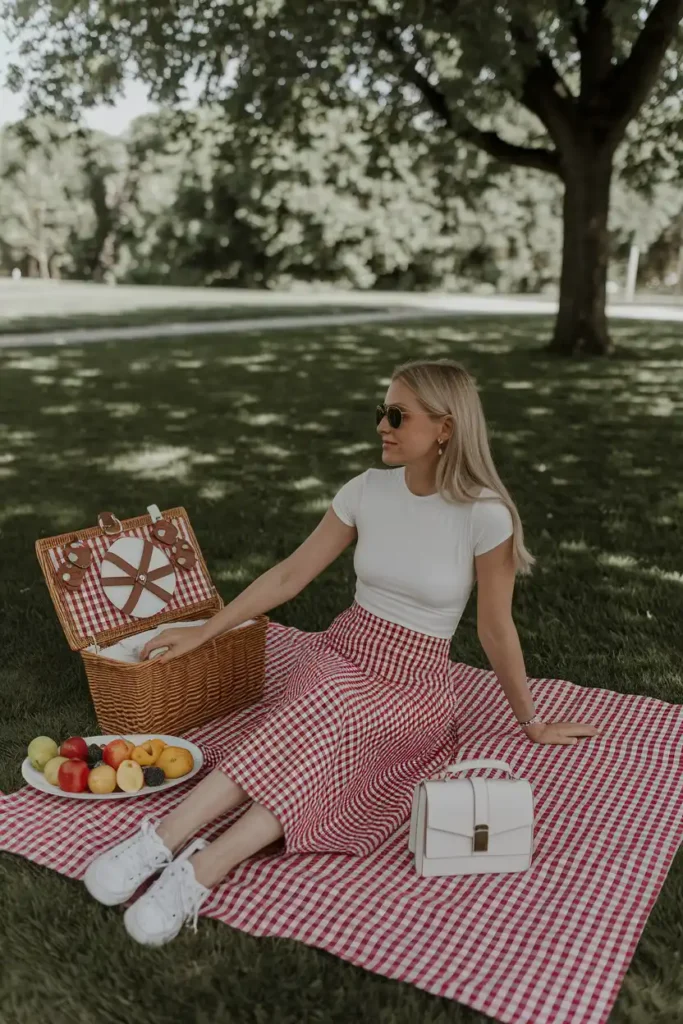Cute Picnic Date Outfit With a Gingham Print Piece